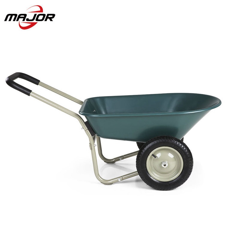 Green poly tray double wheel garden wheelbarrow/wheel barrow on sale