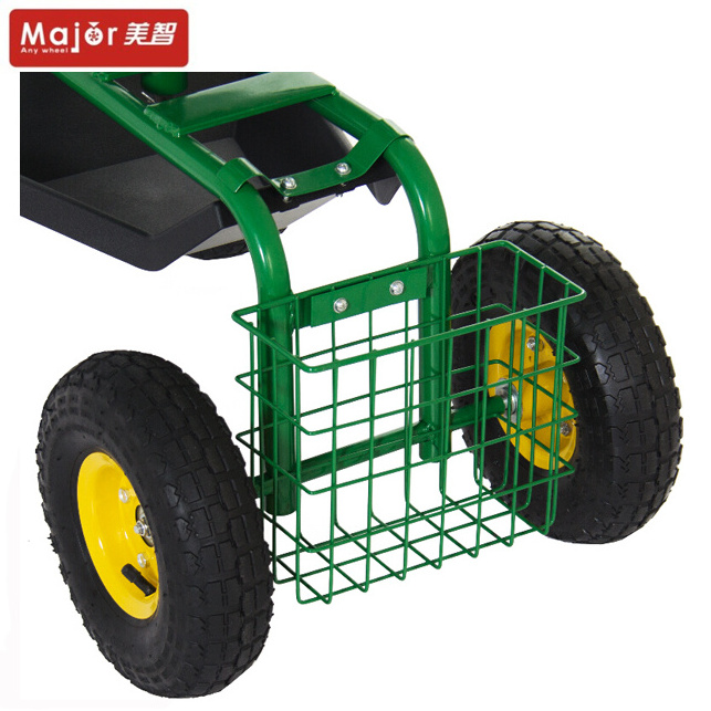 Four-wheel Tractor Scoot Rolling Garden Cart Seat On Wheels With Tool Tray and Swivel Saddle TC4501C