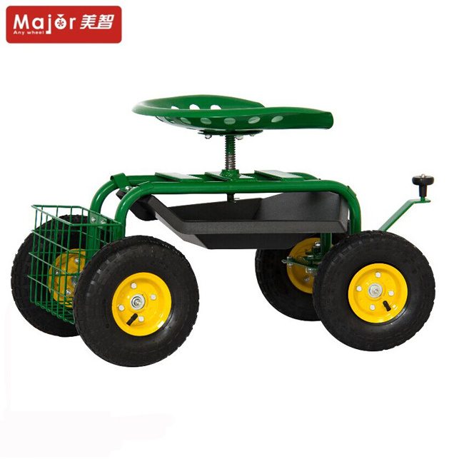 Four-wheel Tractor Scoot Rolling Garden Cart Seat On Wheels With Tool Tray and Swivel Saddle TC4501C