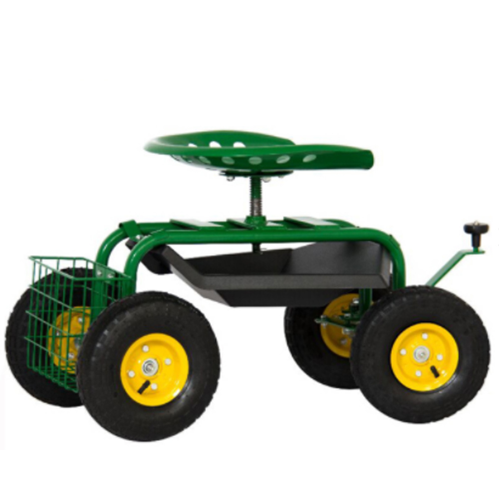 Four-wheel Tractor Scoot Rolling Garden Cart Seat On Wheels With Tool Tray and Swivel Saddle TC4501C