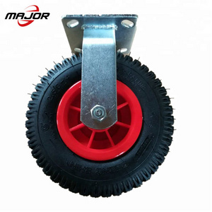 Trolley caster pneumatic rubber tire with steel brake