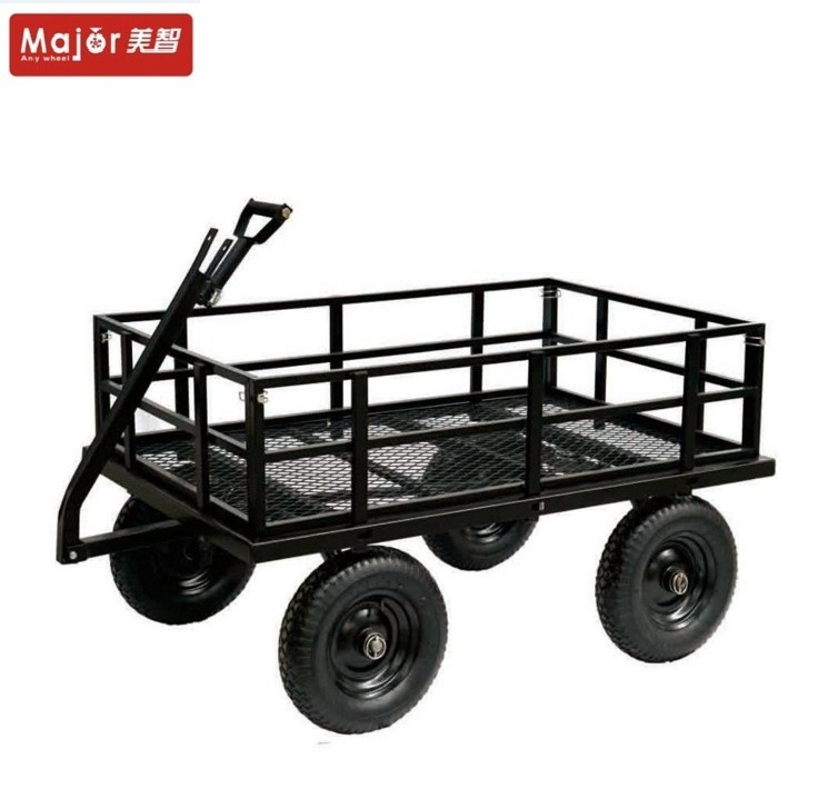 600KG steel utility mesh garden wagon foldable trailer cart with big turf wheels