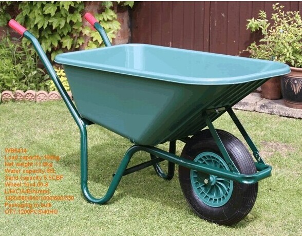 Large capacity 85L plastic bucket steel tray garden trolley wheelbarrow WB6414 for European market