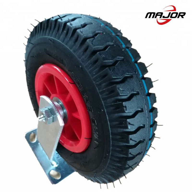 Trolley caster pneumatic rubber tire with steel brake