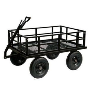 600KG steel utility mesh garden wagon foldable trailer cart with big turf wheels