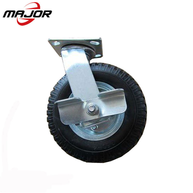 Trolley caster pneumatic rubber tire with steel brake