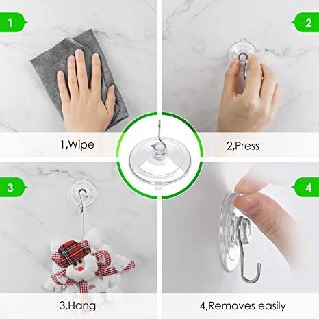 YDS Custom Suction Cup Hooks, 1.77 Inches Clear PVC Suction Cups with Metal Hooks Removable Small Suction Cups