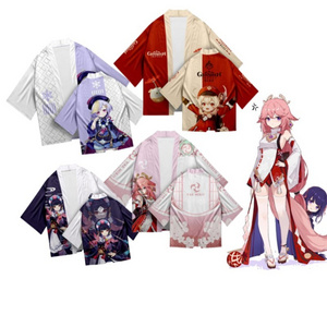 Genshin Impact All Cosplay Kimono Costume Xiao Skull Klee Qiqi Printed Short Sleeve Party Cloak