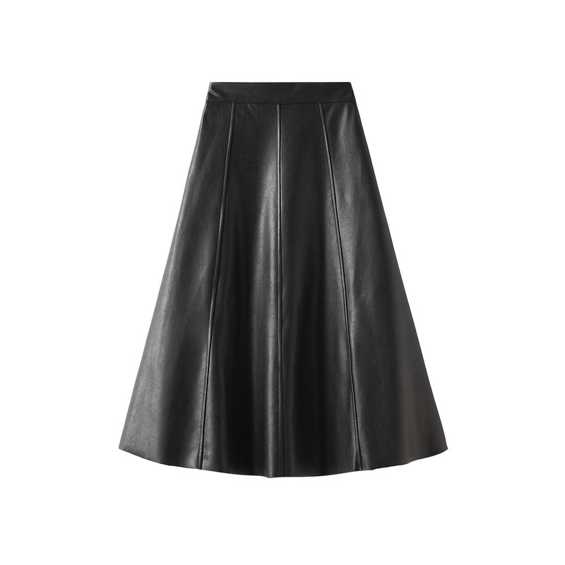 Classic Black Faux PU Leather Elegant OL Long Skirts New High Waist Umbrella Skirts Ladies Female Autumn Winter