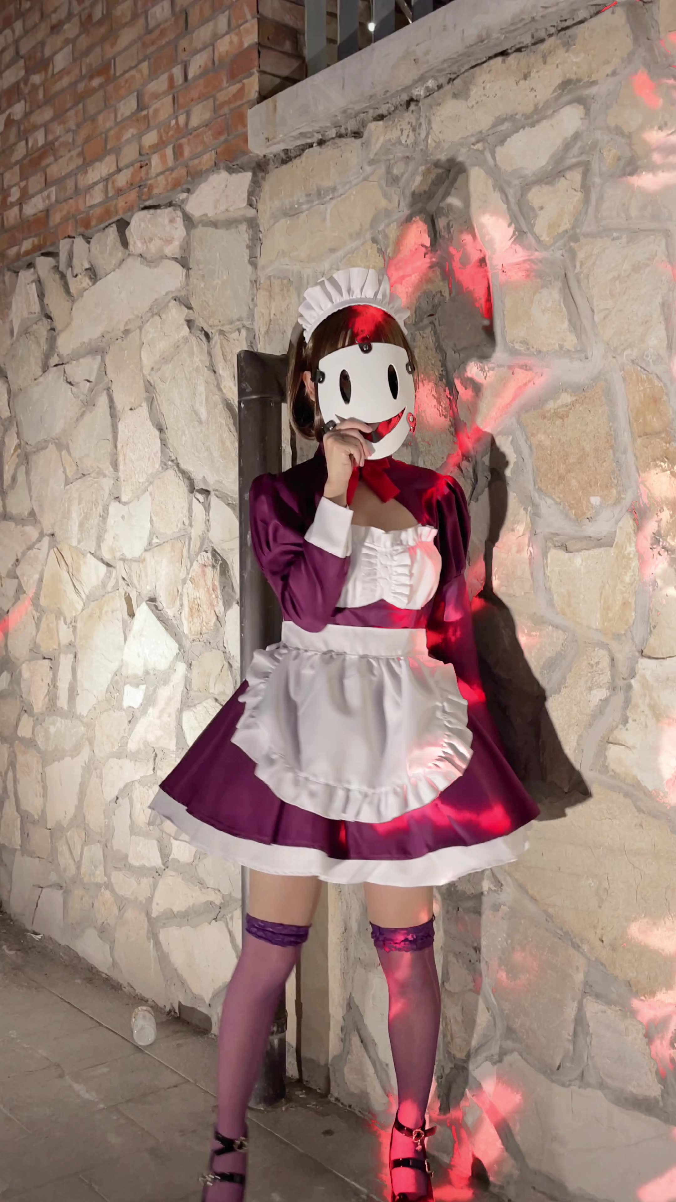 Anime Cosplay Costume Sexy Purple Maid Dress Apron Wig Mask Suit Lolita Dress Halloween Costumes