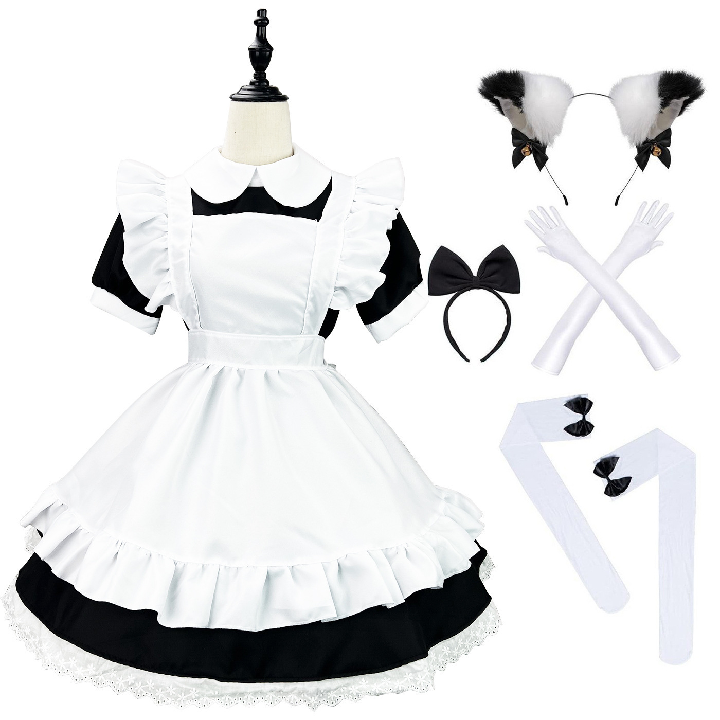 Classic Maid Anime Cosplay Costume Black White Plus Size Apron Maid Cat Girl Outfits Party Princess Lolita Dress