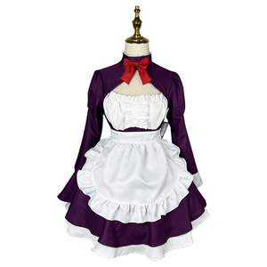 Anime Cosplay Costume Sexy Purple Maid Dress Apron Wig Mask Suit Lolita Dress Halloween Costumes