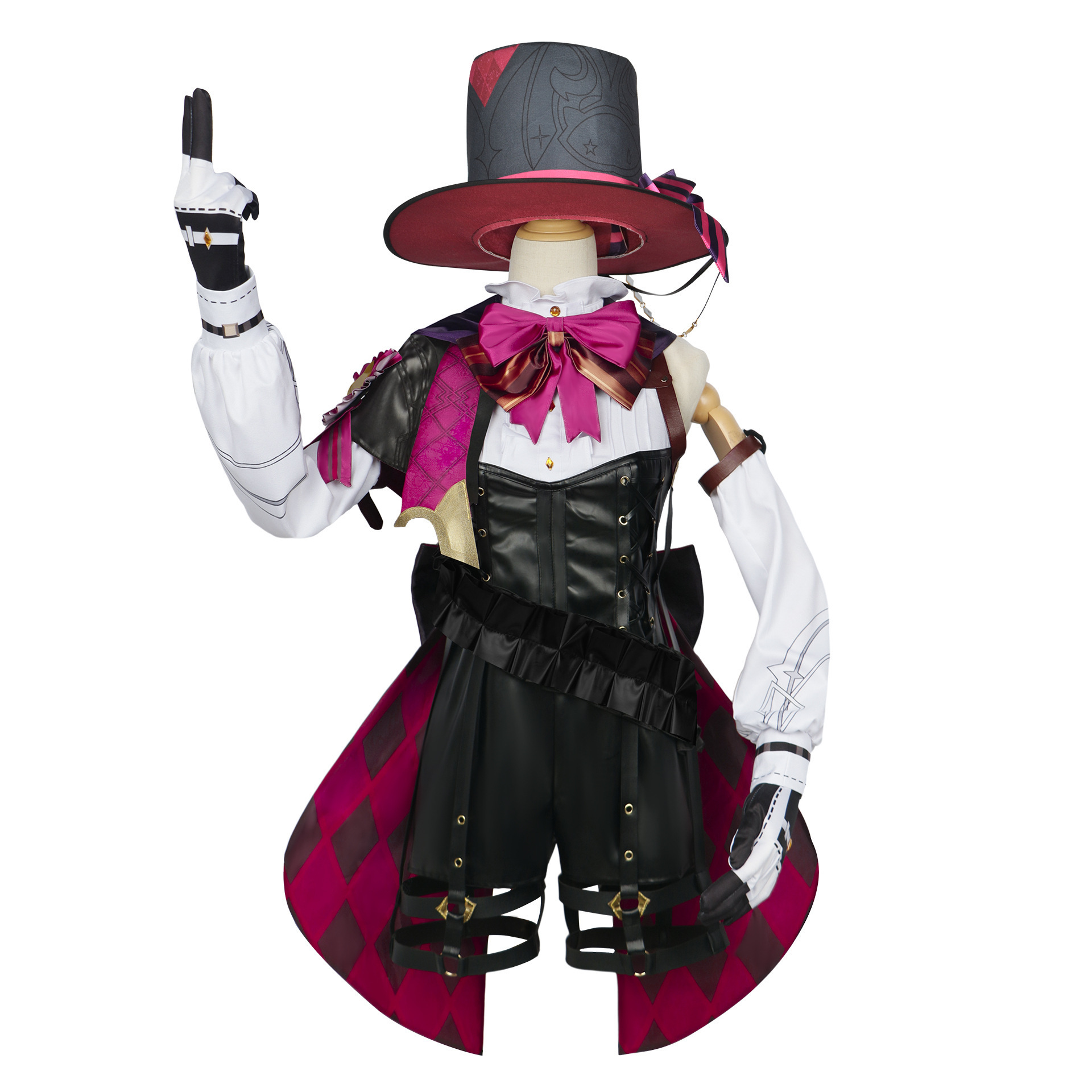 Genshin Impact Cosplay Costume Kawaii Magician Leather Uniform Dress Short Hair Skirt Glove Outfit With Wig