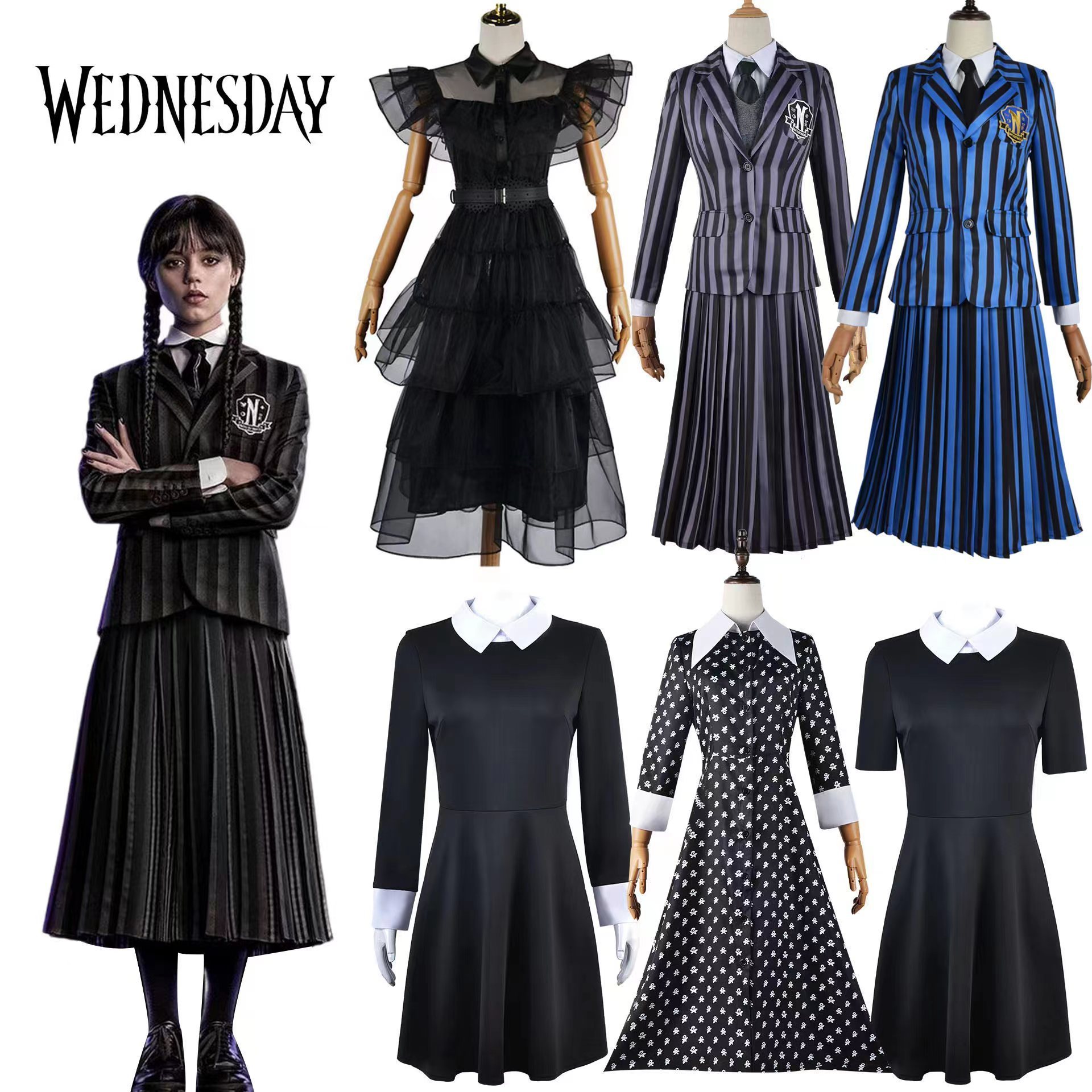 Wednesday Addams Dress Cosplay Costume Outfits Halloween Carnival Party Suit School Uniform For Women Girls Kids