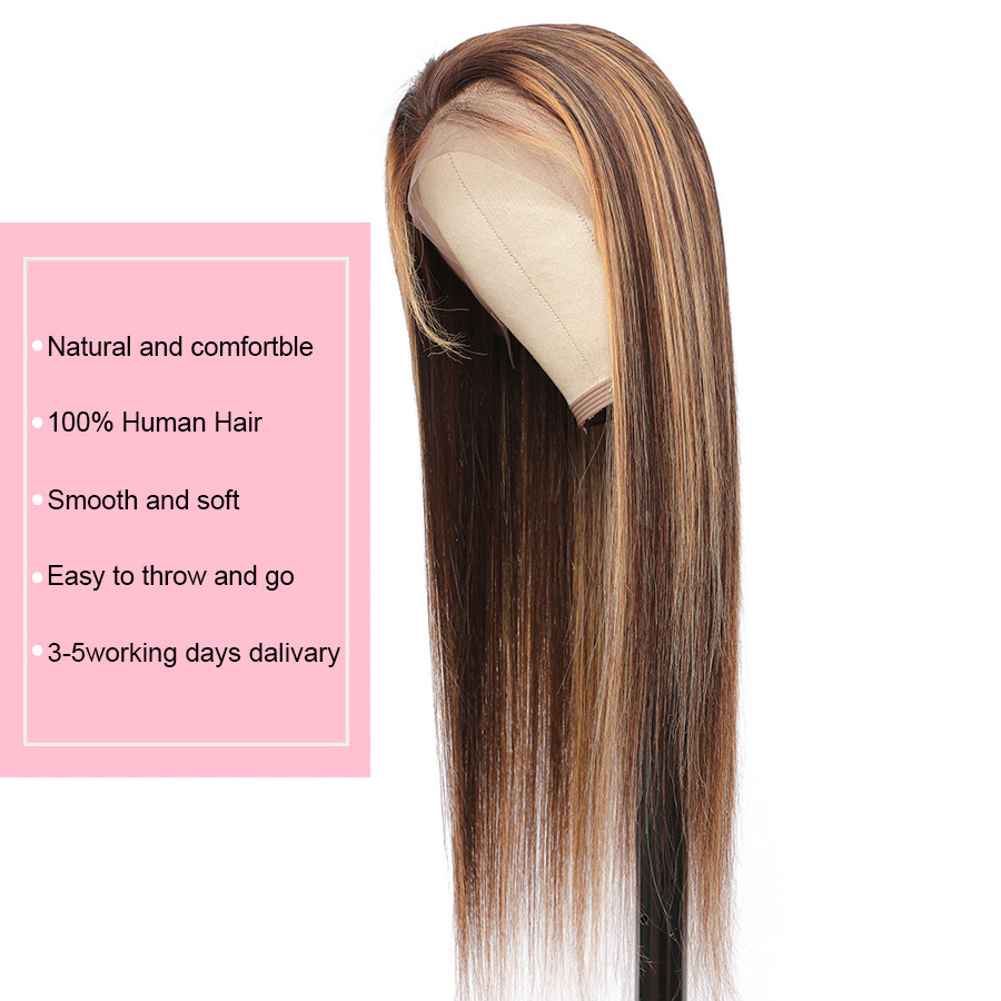 Highlight Wig 13X4 Honey Blonde Lace Front Wigs Pre-Plucked Brazilian Hair Straight HD Transparent Lace Front Human Hair Wigs