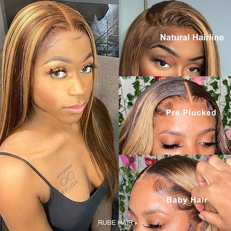 Highlight Wig 13X4 Honey Blonde Lace Front Wigs Pre-Plucked Brazilian Hair Straight HD Transparent Lace Front Human Hair Wigs