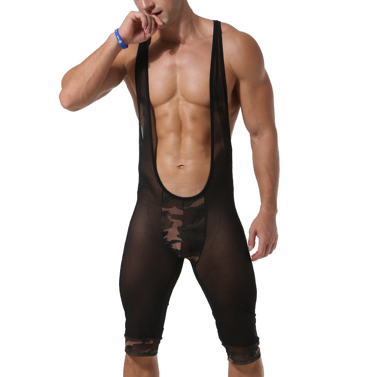 Wholesale 2022 new Super hot See Through gay Temptation Men Camo body suits Sheer Mesh Sexy Lingerie gay mens sexy lingerie