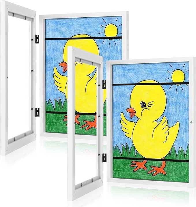 Front Opening Changeable Children Art Frame Storage  Kids Art Display Wood Picture Frame