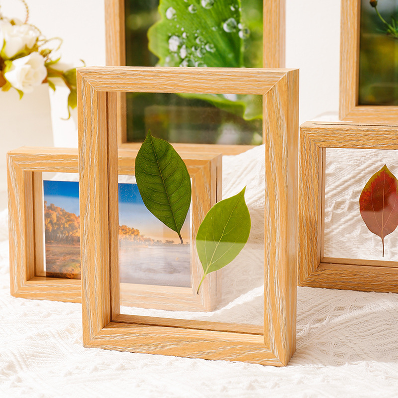 DIY Solid Wood Framed Double Sided Glass Wall Art Picture Floating Picture Frame