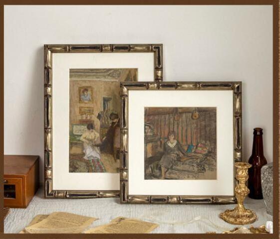 Antique American retro calligraphy and oil painting wood like plastic picture frames for living room decoration