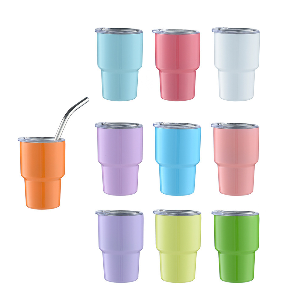 Custom 3oz Stainless Steel Sublimation Miniature Glasses Cup Mini Tumbler Shot Glass with Straw Lid