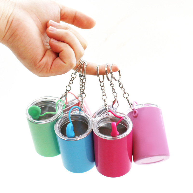 3oz Stainless Steel Pocket Keychain Glass Cup Sublimation Mini Straight Tumbler Shot Glass with Straw