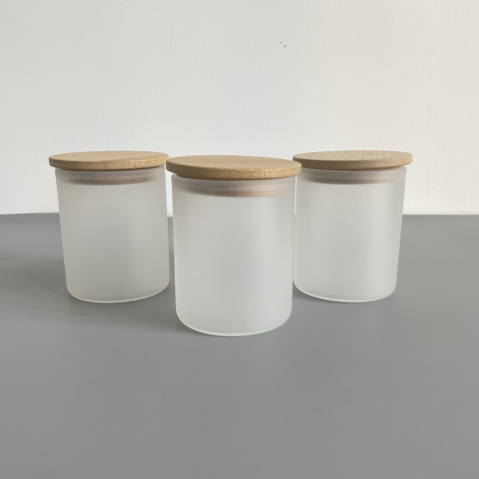 Wholesale Frosted Clear Sublimation Candle Jar Empty Glass Tealight Holder with Bamboo Lid