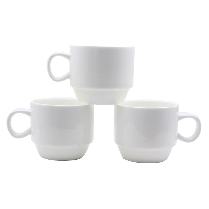 Stone Ceramic 4pcs/set Sublimation Coffee Cup White Porcelain Tea Cup with Metal Frame