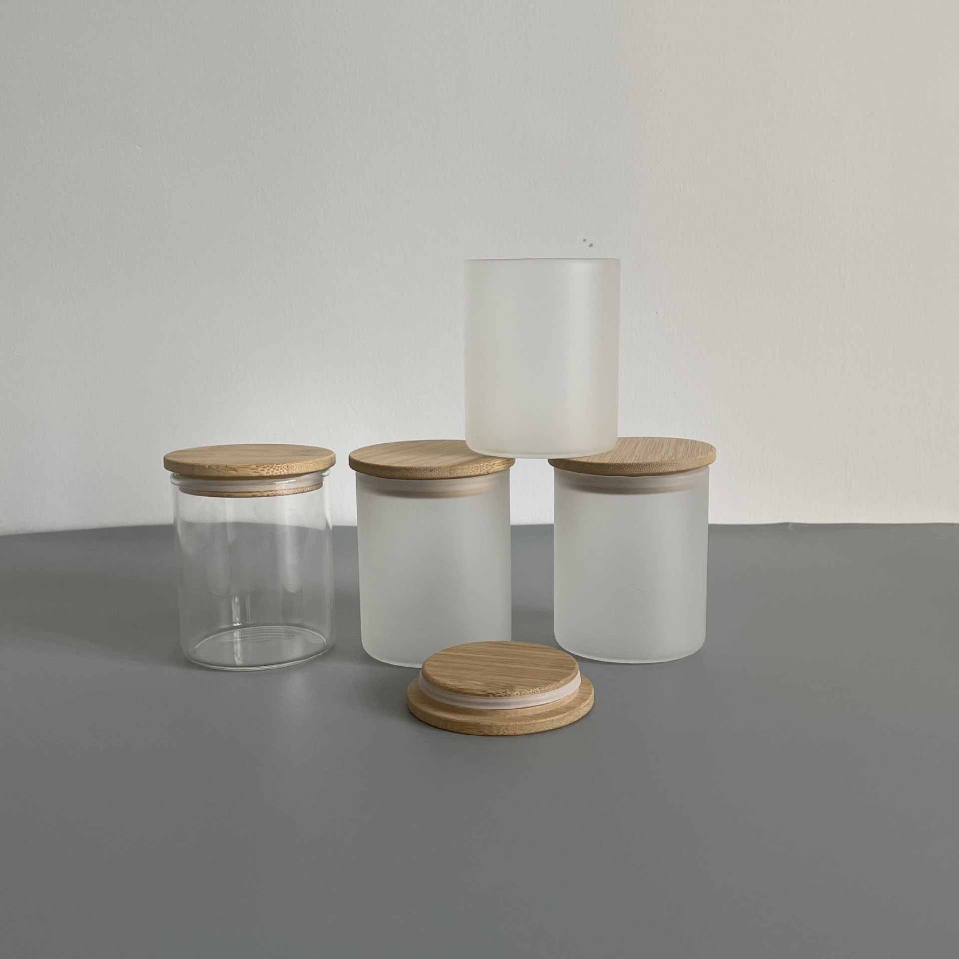 Wholesale Frosted Clear Sublimation Candle Jar Empty Glass Tealight Holder with Bamboo Lid