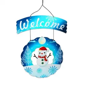 New Christmas Snowman Hanging Welcome Board Sublimation Wind Spinner Sublimation Garden Wind Spinners Blanks For Custom Printing