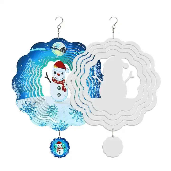 New Christmas Snowman Hanging Welcome Board Sublimation Wind Spinner Sublimation Garden Wind Spinners Blanks For Custom Printing