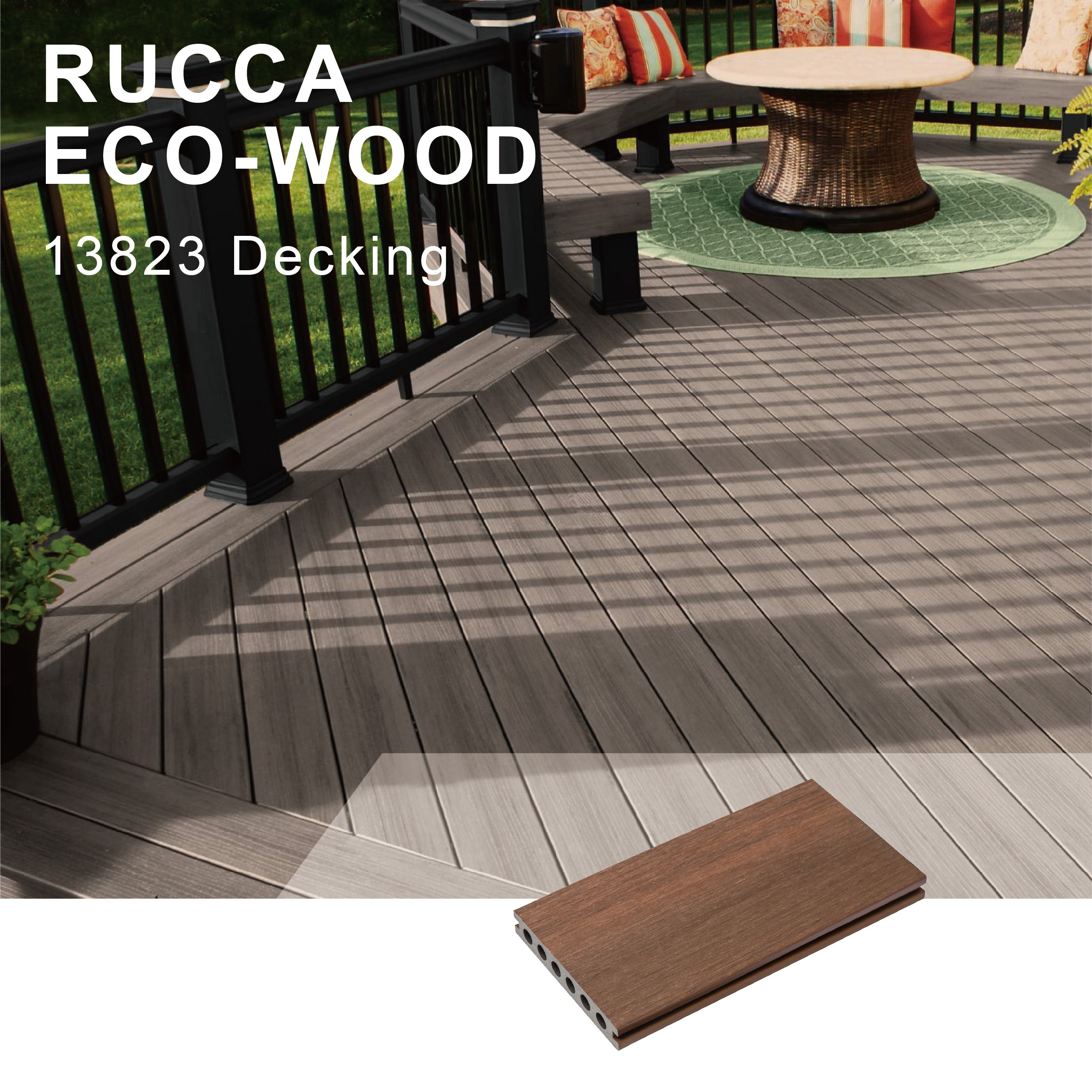 RUCCA Engineered Flooring 138*23mm Outdoor Wood Plastic Composite WPC Decking