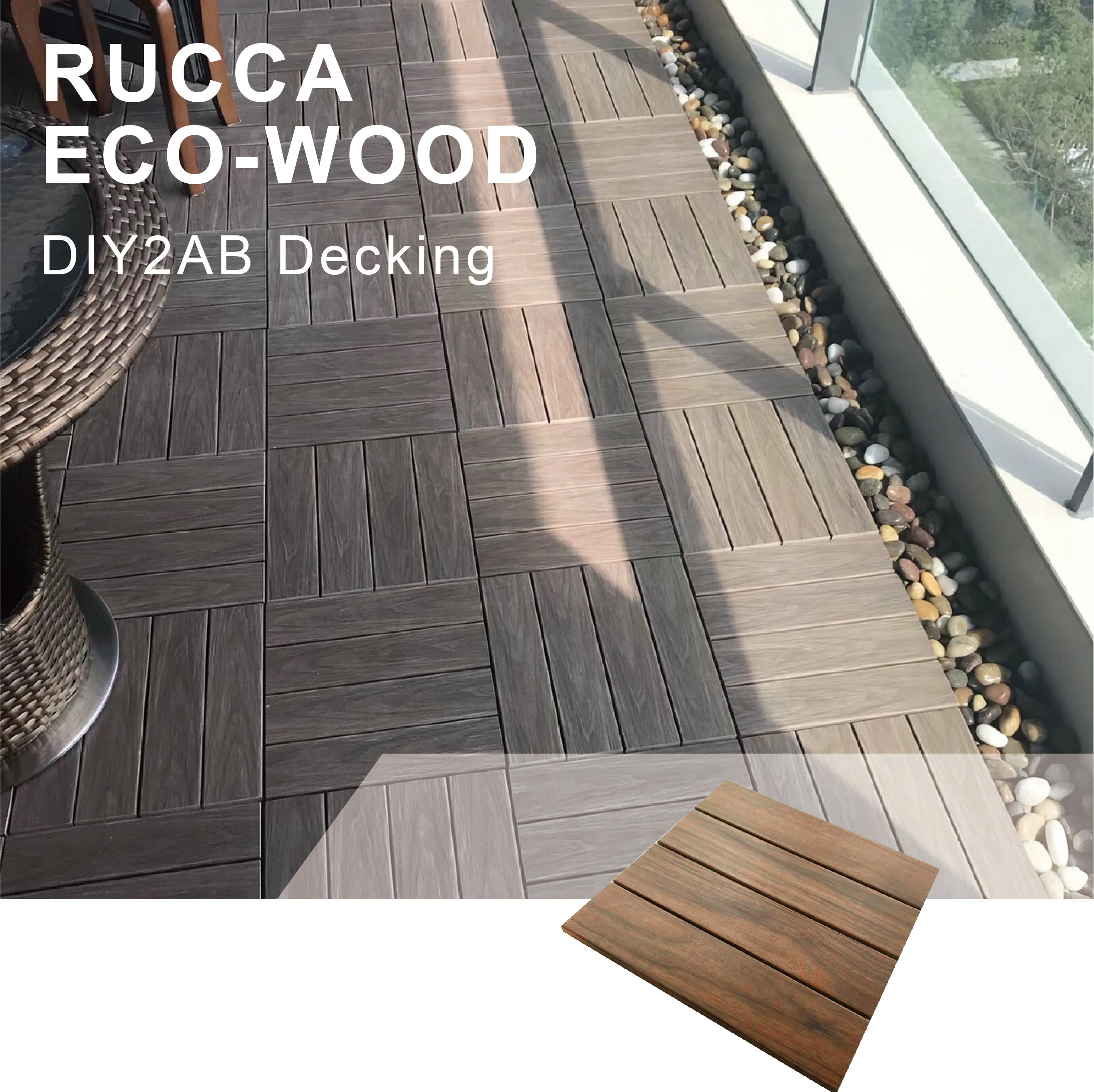 Guangdong Rucca WPC Interlocking Patio DIY Decking Tiles 300*300mm for Exterior/Interior Balcony Wood Plastic Composite Solid