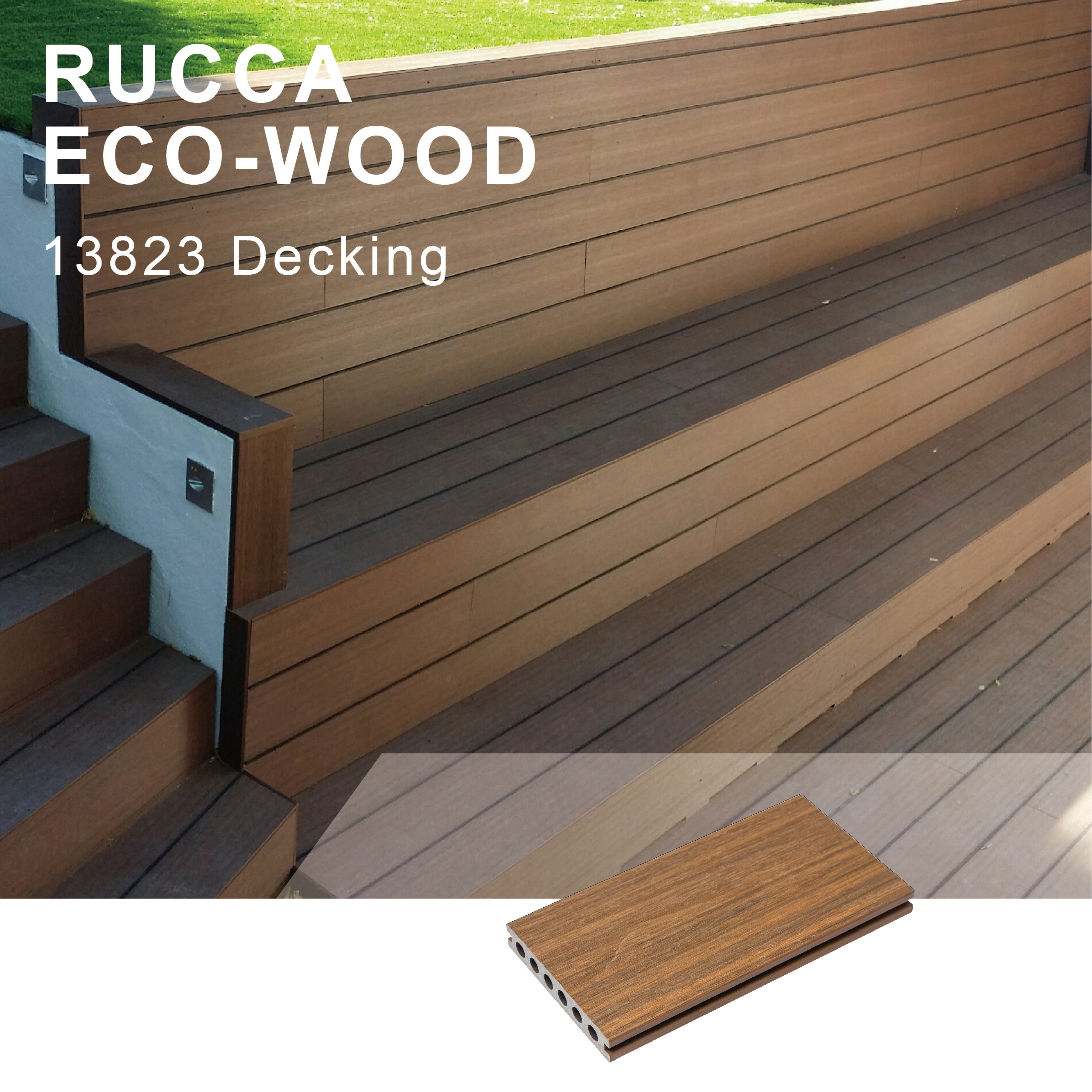 Rucca 2020 NEW wood plastic composite decking, good price wpc flooring, eco-friendly pvc anti-uv flooring 138*23mm