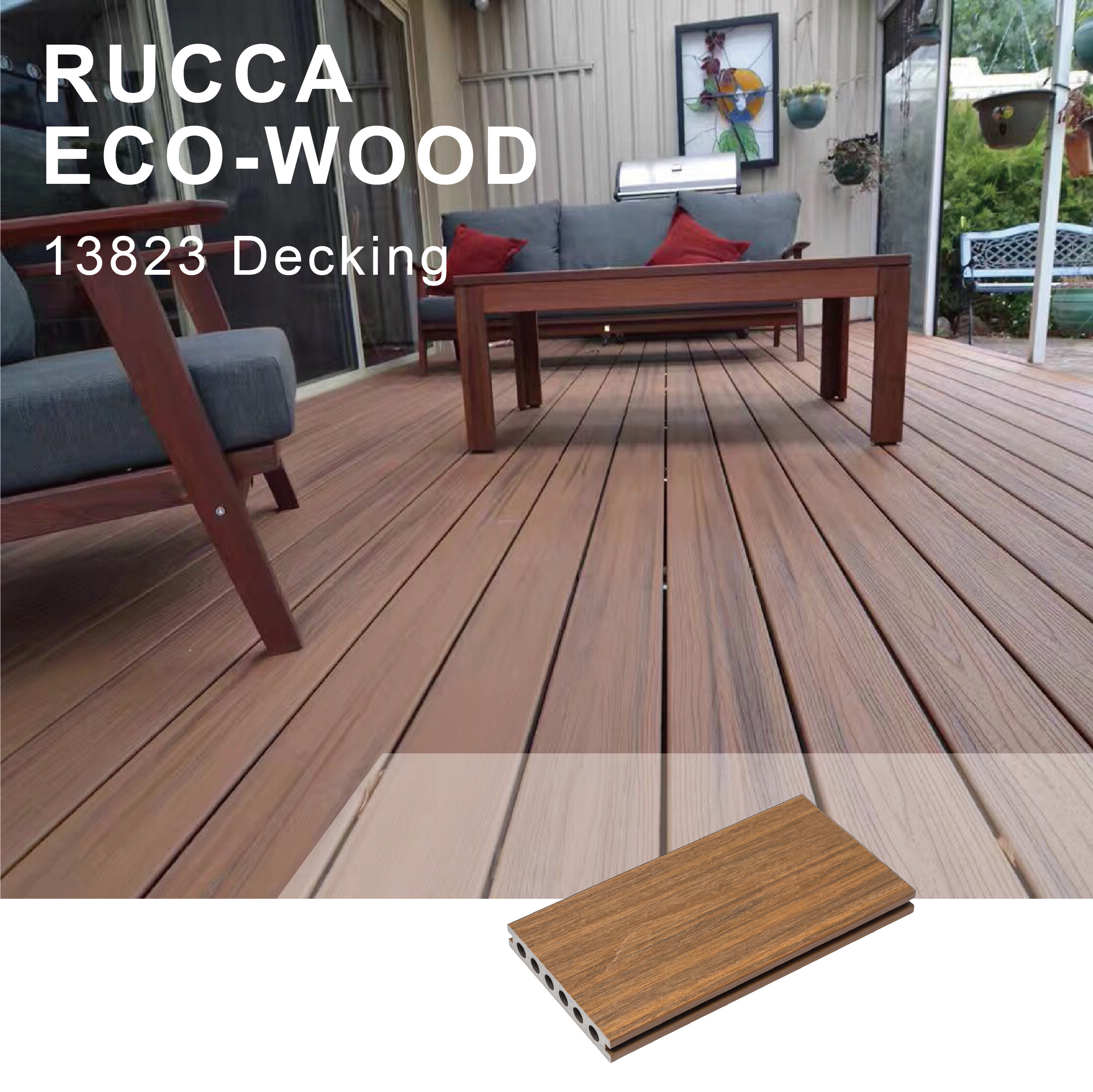 Rucca 2020 NEW wood plastic composite decking, good price wpc flooring, eco-friendly pvc anti-uv flooring 138*23mm