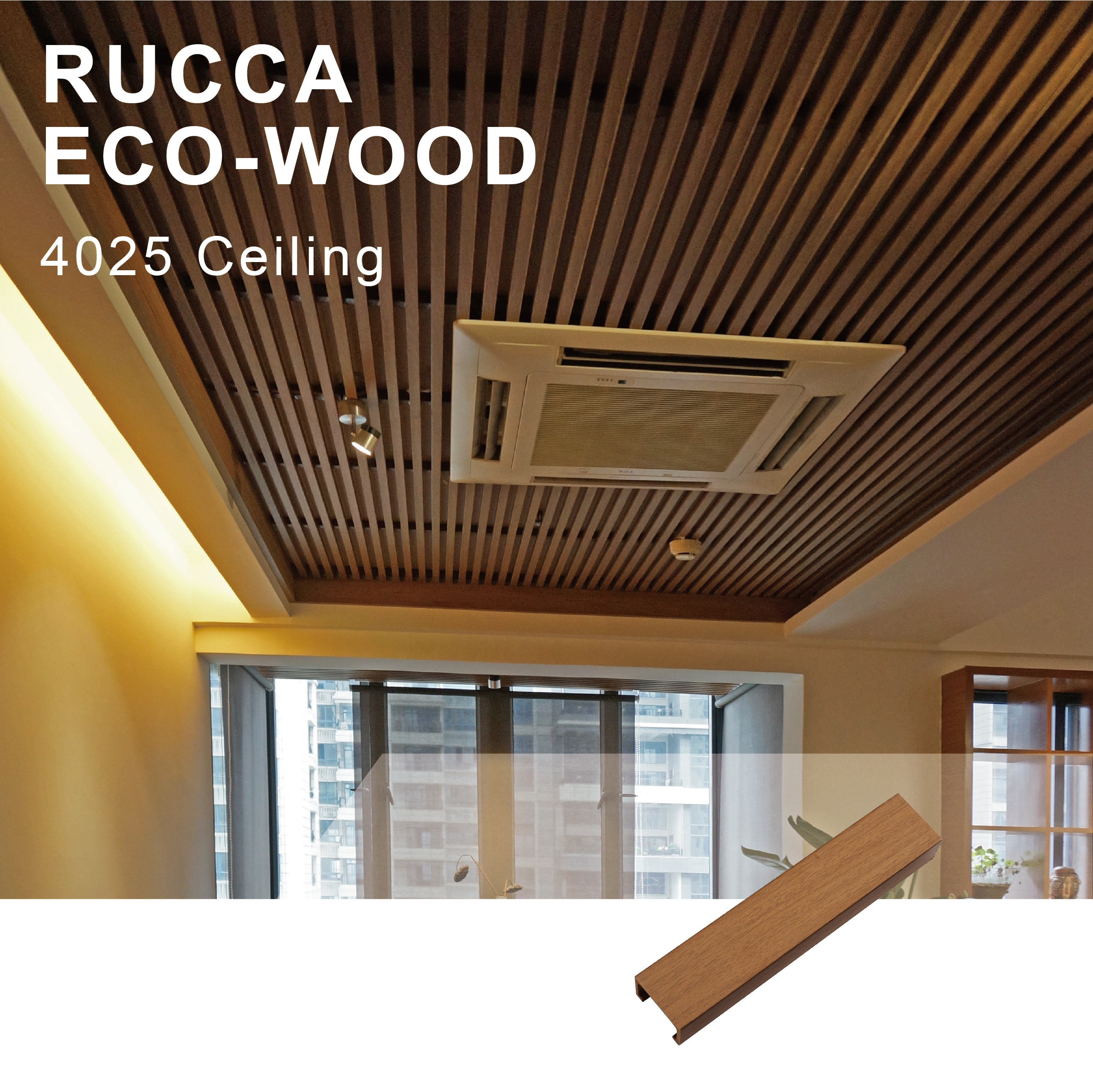 WPC Indoor Ceiling Panel ,Suspended Decorative Ceiling Tiles For Commercial Building 40*25mm