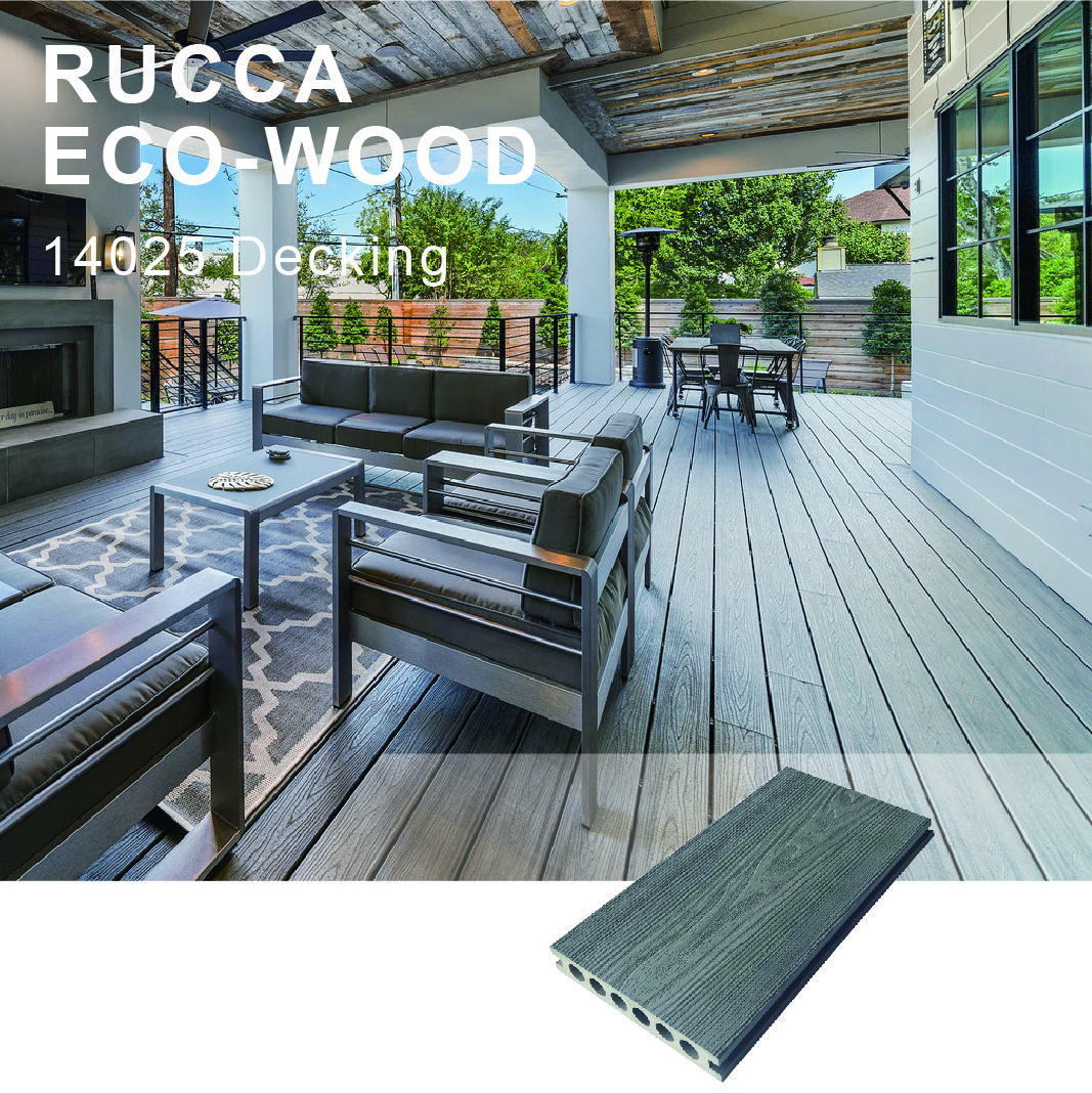 China Manufacture Terrasse Flooring Wpc Terrace Planks Light Grey Wpc Decking Boards Water-proof Wpc Deck 140*25mm