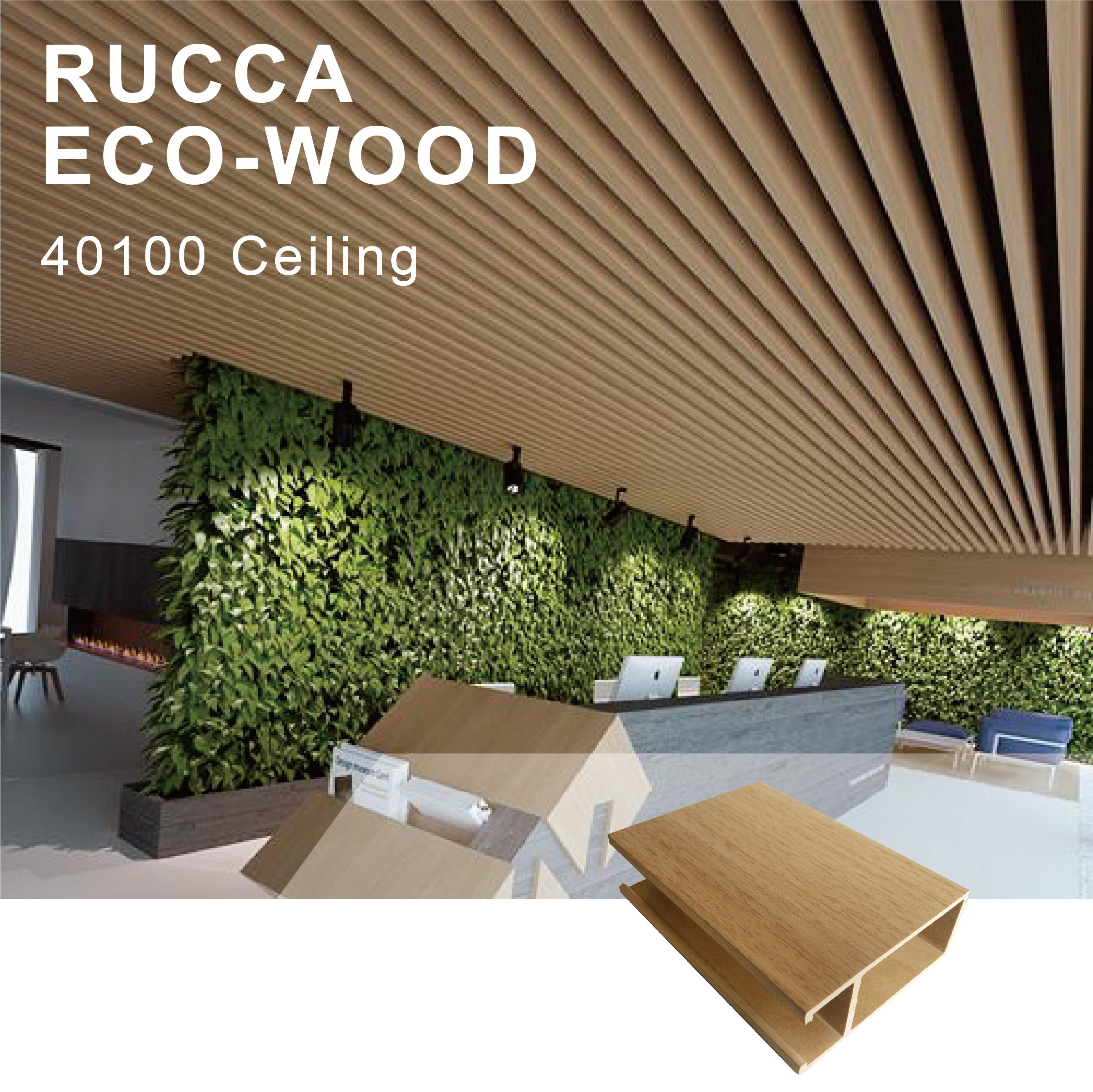 WPC Wood Plastic Modern False Ceiling Tiles Design Decorative Teak Wood Ceiling Panel 40*100mm