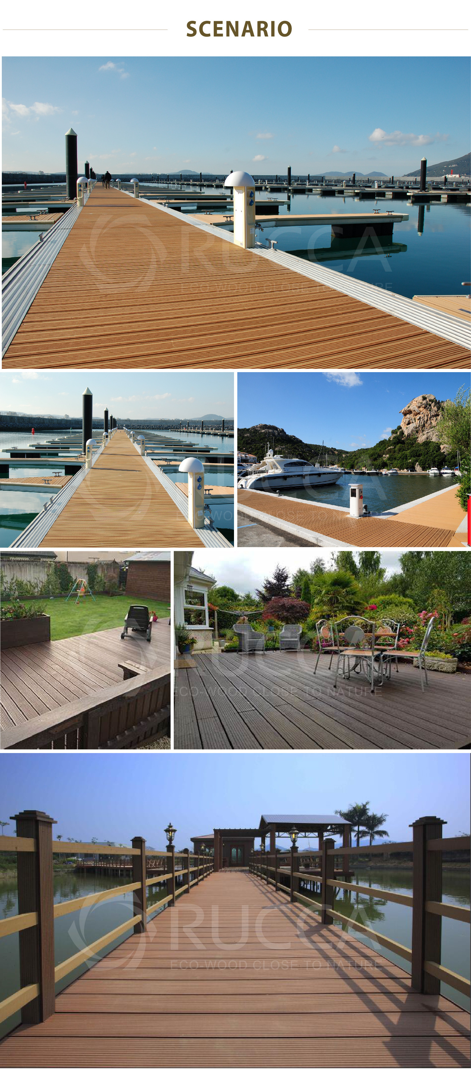 RUCCA best wood for decks patio boards synthetic teak decking WPC composite decking PE engineered flooring