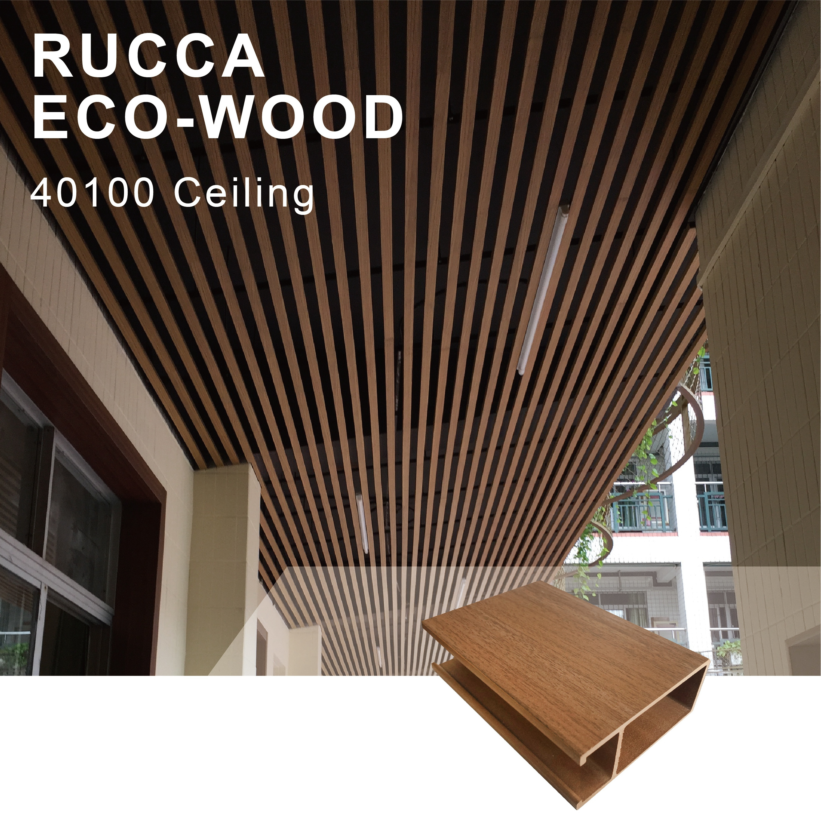 WPC Wood Plastic Modern False Ceiling Tiles Design Decorative Teak Wood Ceiling Panel 40*100mm