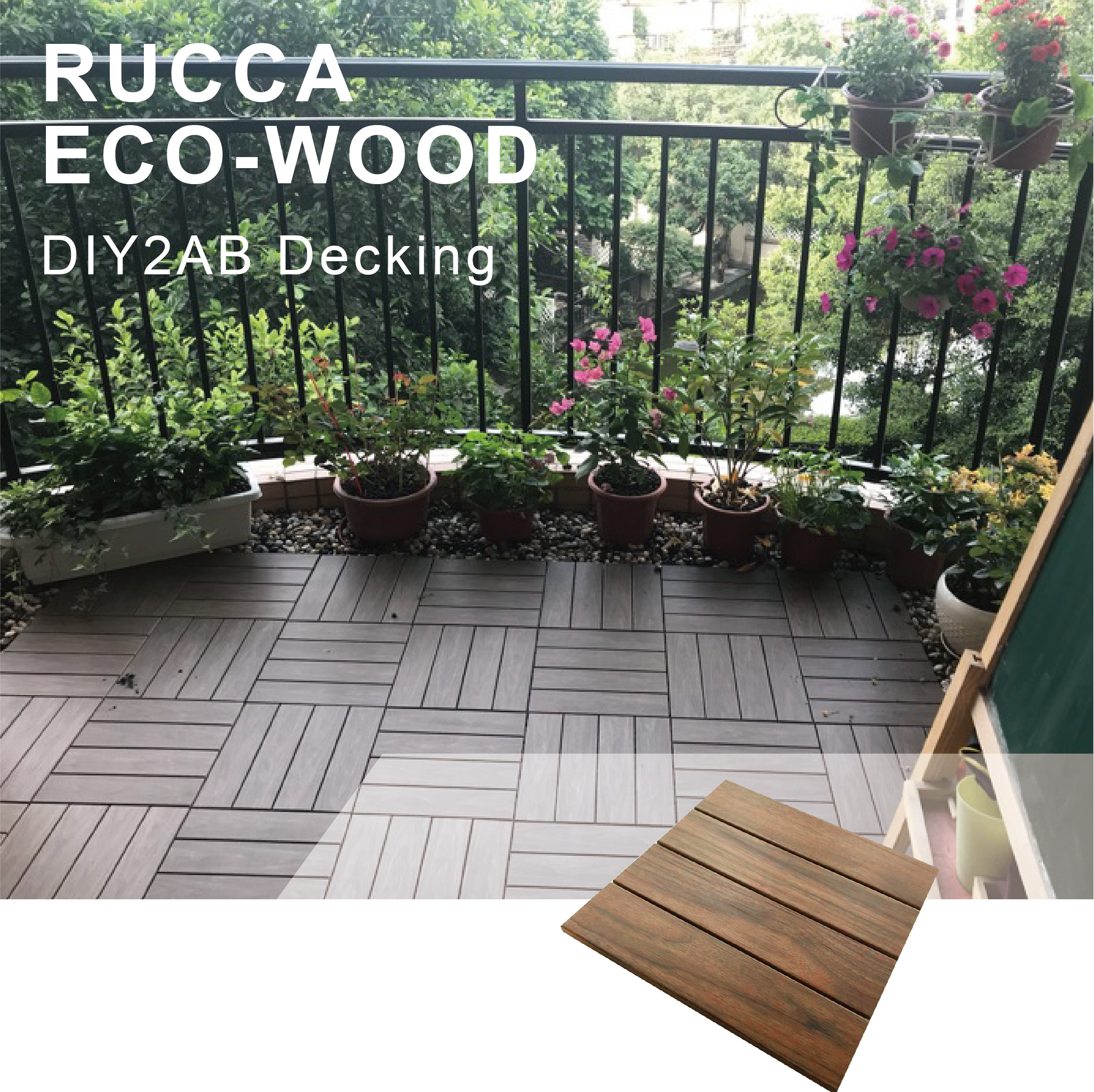 Guangdong Rucca WPC Interlocking Patio DIY Decking Tiles 300*300mm for Exterior/Interior Balcony Wood Plastic Composite Solid