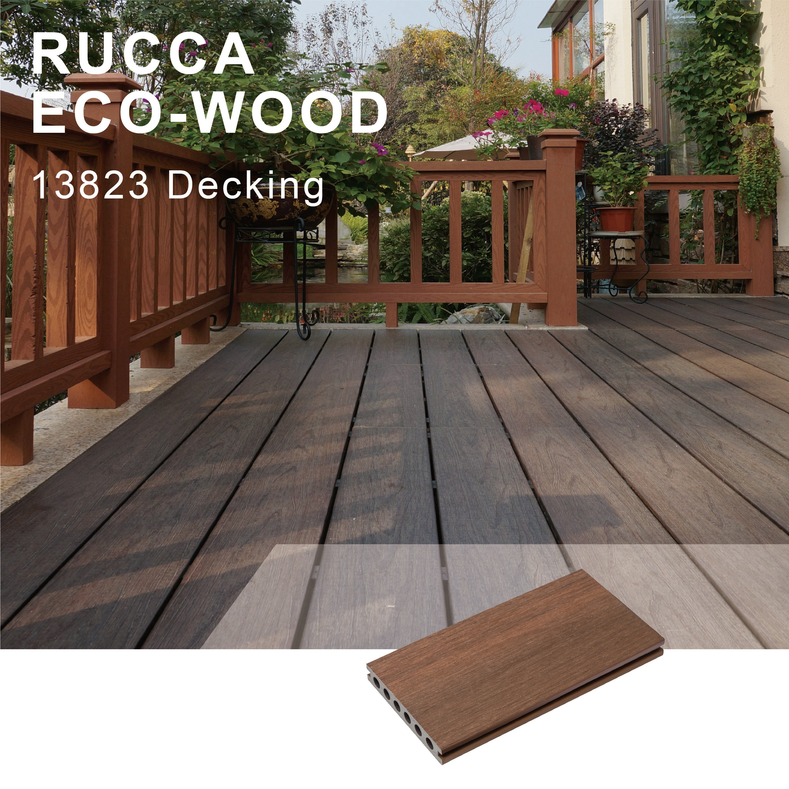 Foshan Rucca WPC Engineered Flooring Swimming Pool Wood Plastic Composite Decking Synthetique Board for Outdoor Terrace Patio