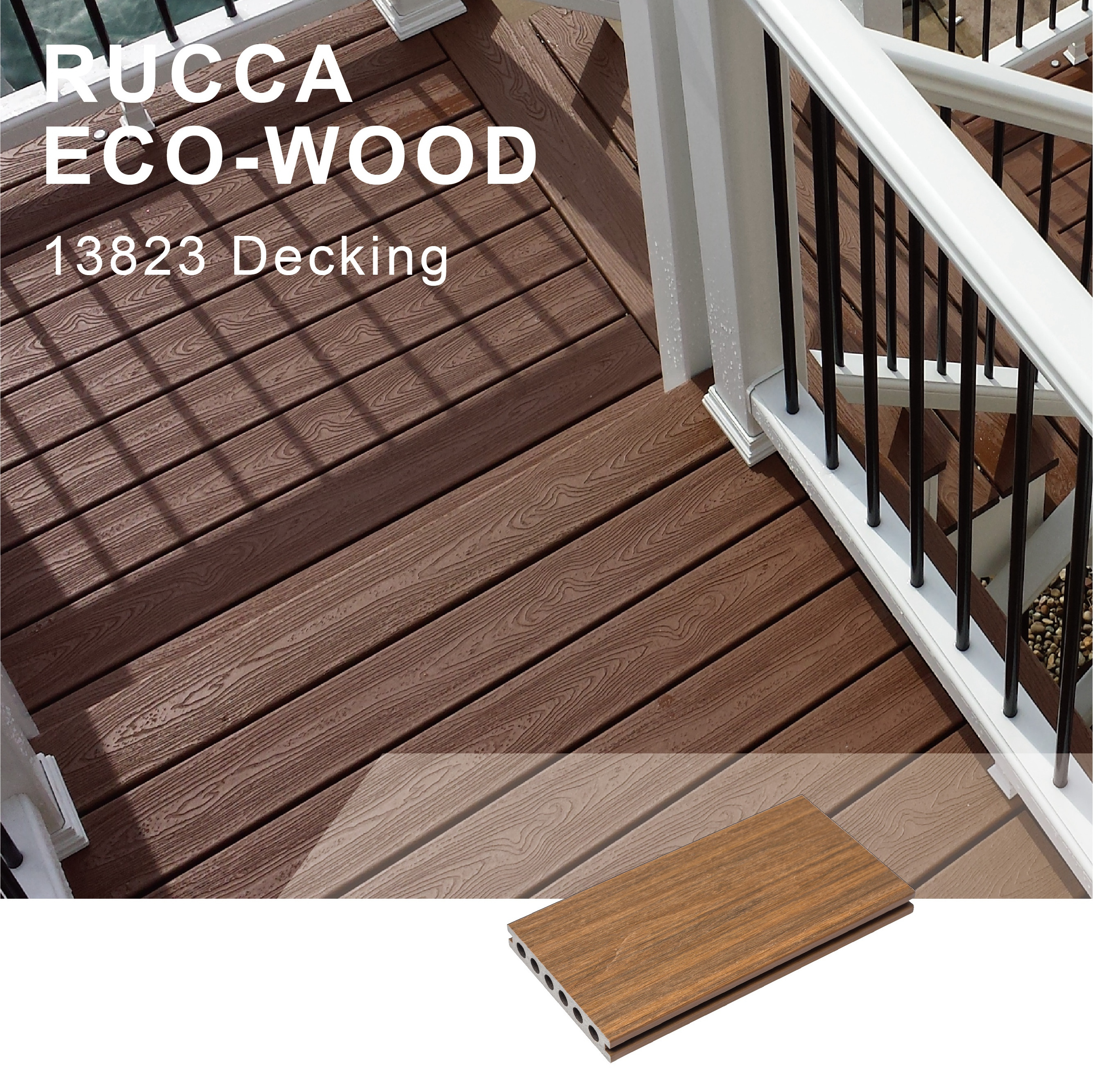 Rucca Composite Co Extrusion Decking Wpc/wpe/wood and Plastic for Outdoor Engineered Waterproof Flooring 138*23mm Eco-friendly