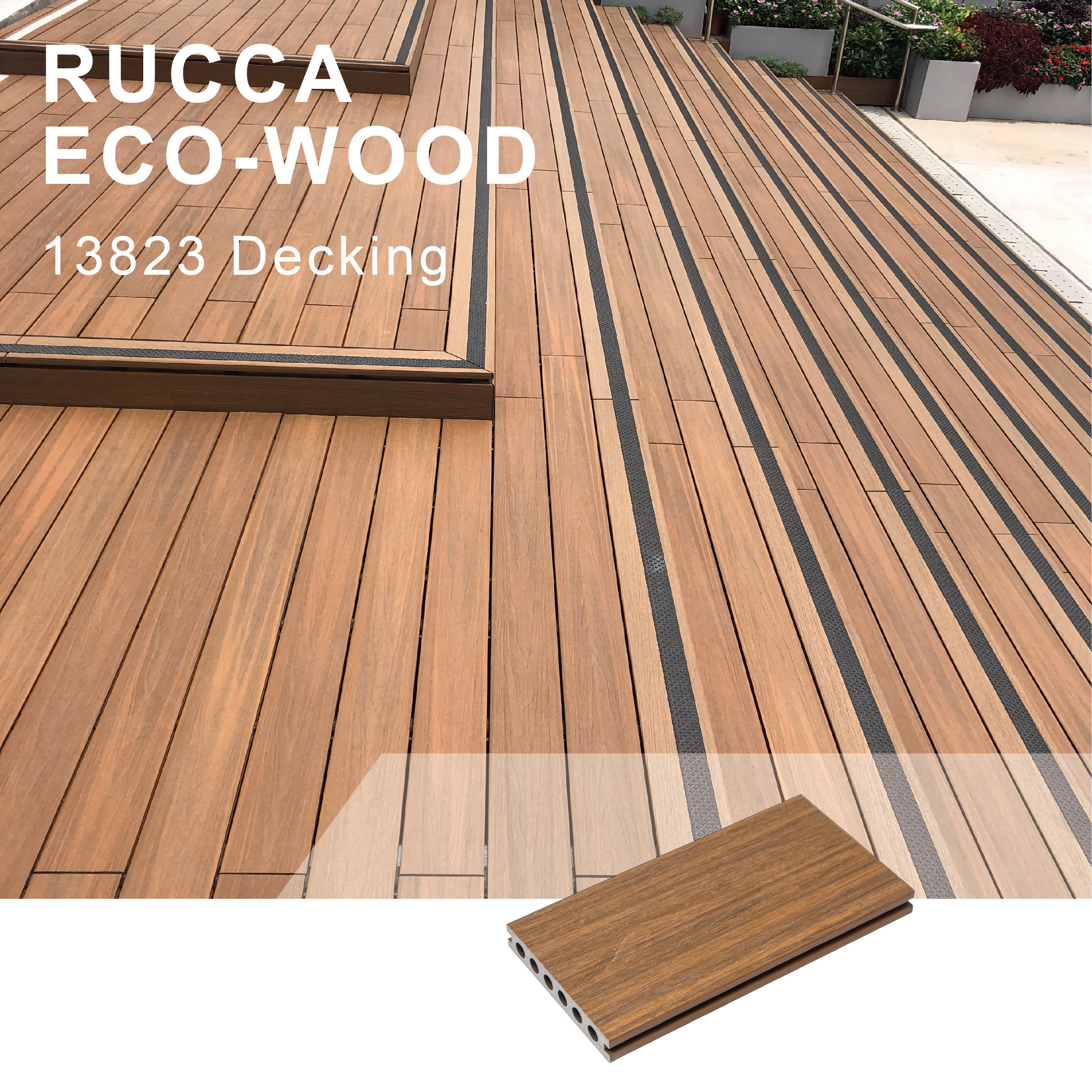 Foshan Rucca WPC Engineered Flooring Swimming Pool Wood Plastic Composite Decking Synthetique Board for Outdoor Terrace Patio