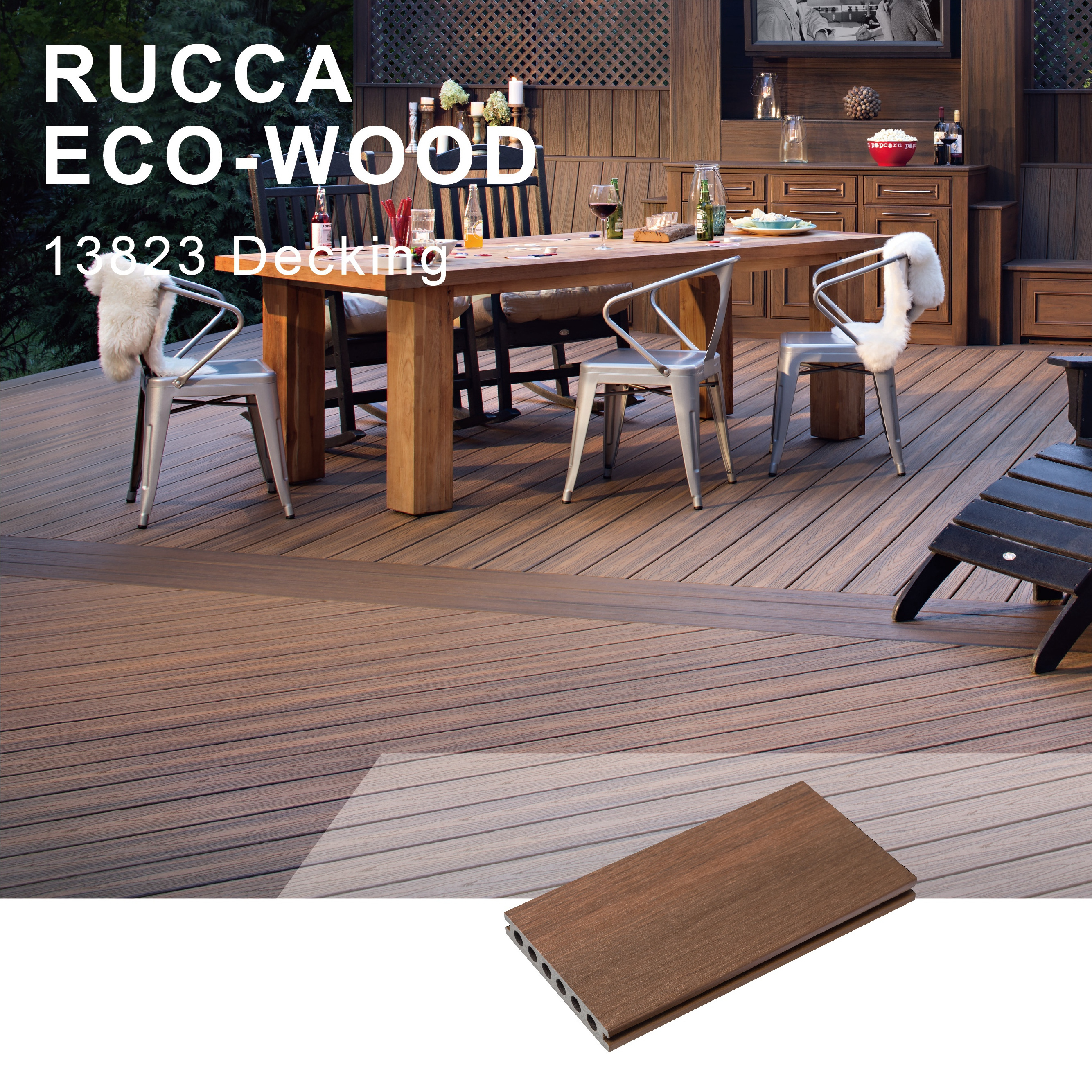 Rucca 2020 NEW wood plastic composite decking, good price wpc flooring, eco-friendly pvc anti-uv flooring 138*23mm