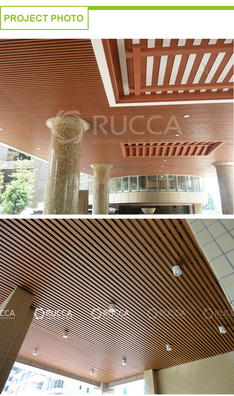 Rucca Decorative Ceiling Wood PVC Plastic Composite False Ceiling for Interior Suspended Decoration Hall Ceiling Panels Design