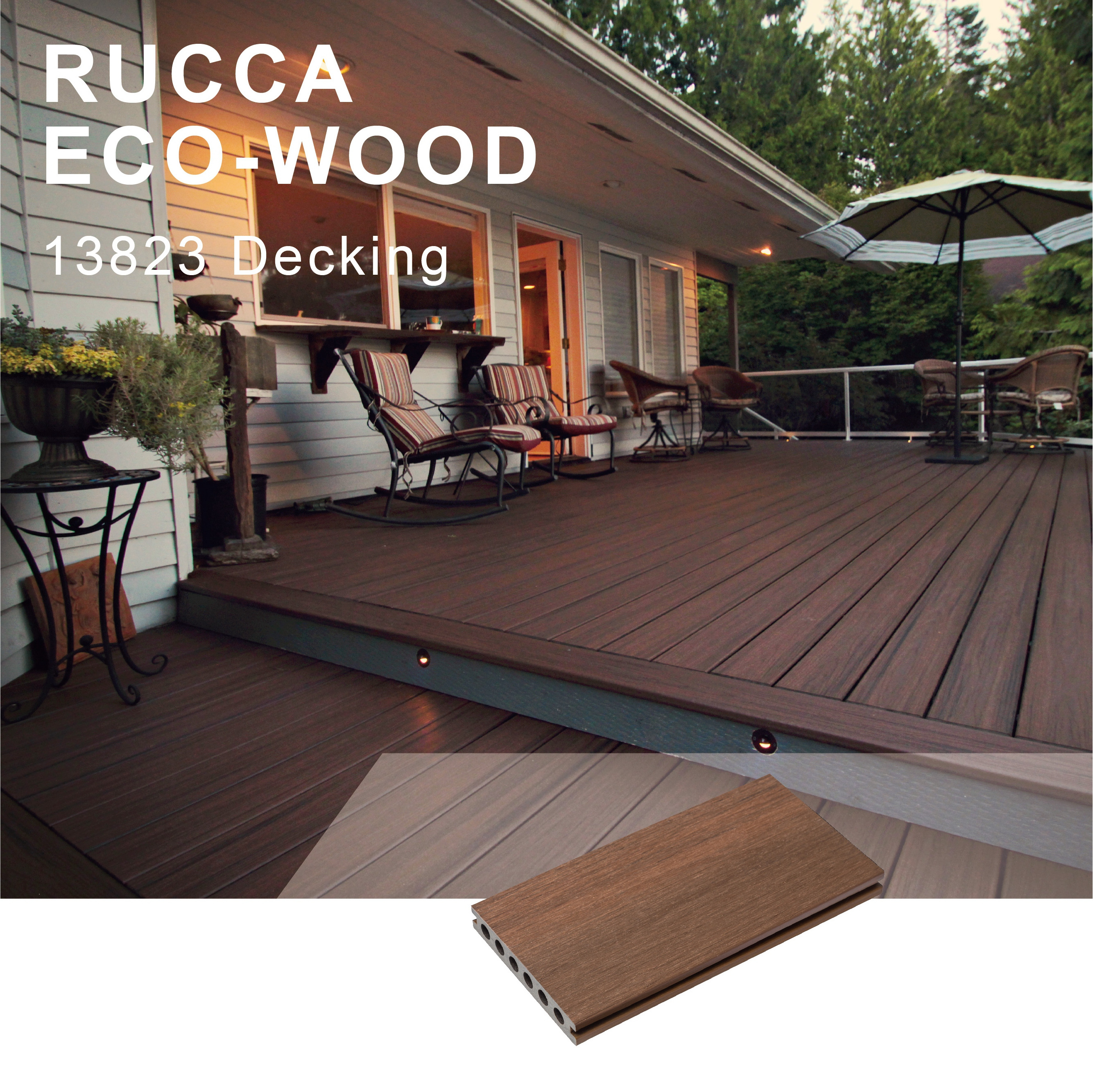 RUCCA Engineered Flooring 138*23mm Outdoor Wood Plastic Composite WPC Decking