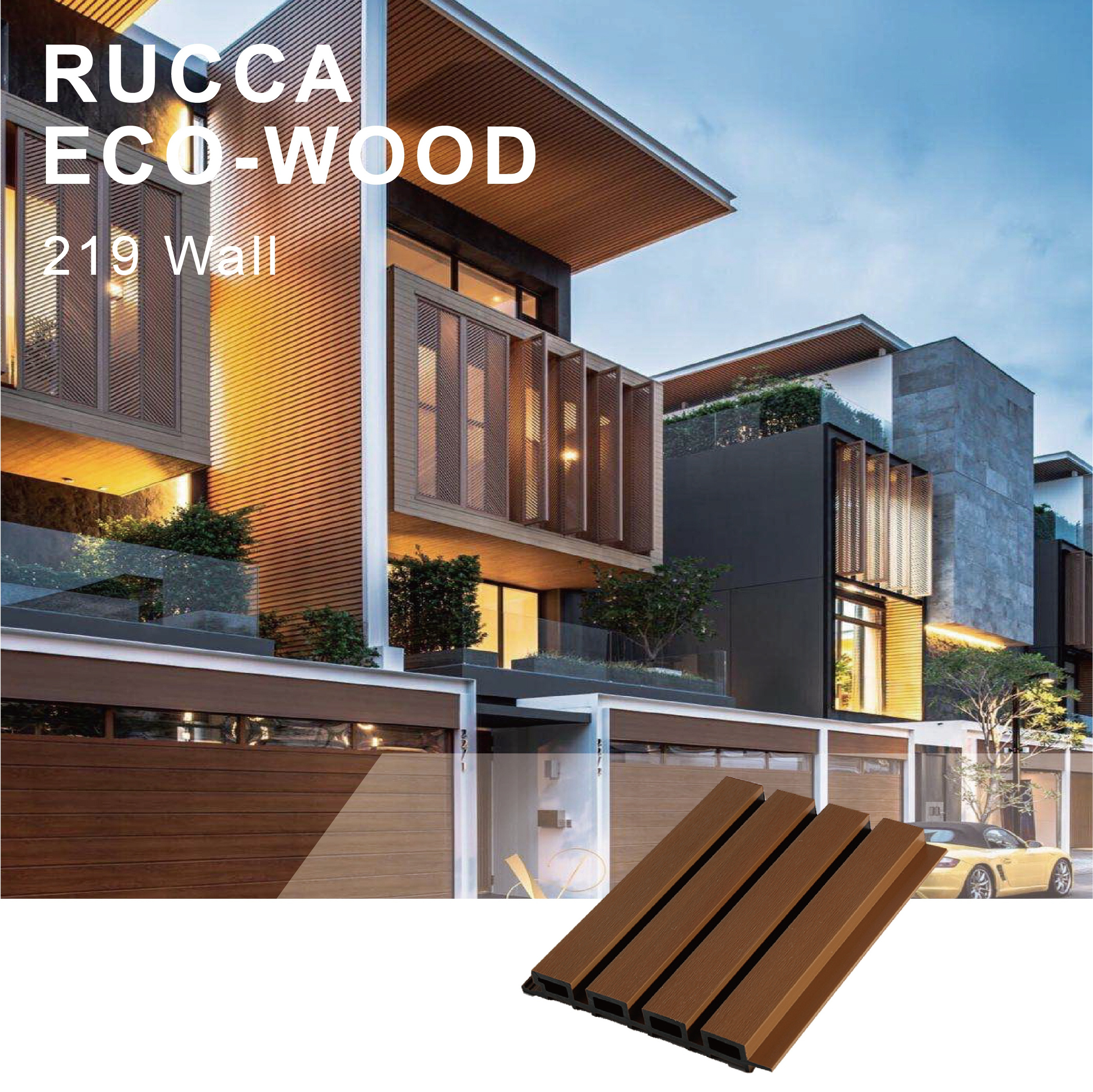 Rucca Luxury WPC Exterior Outdoor Decorative Wall Cladding Panel Design Coextrusion Panel Wooden Siding Board Building Material