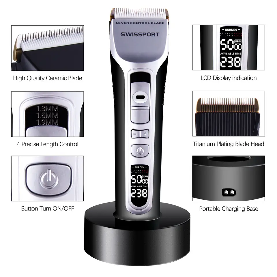 High End Hair Barber Clippers Transparent Cordless Rechargeable Hair Clipper Transparent Mens Hair Clipper for Barber