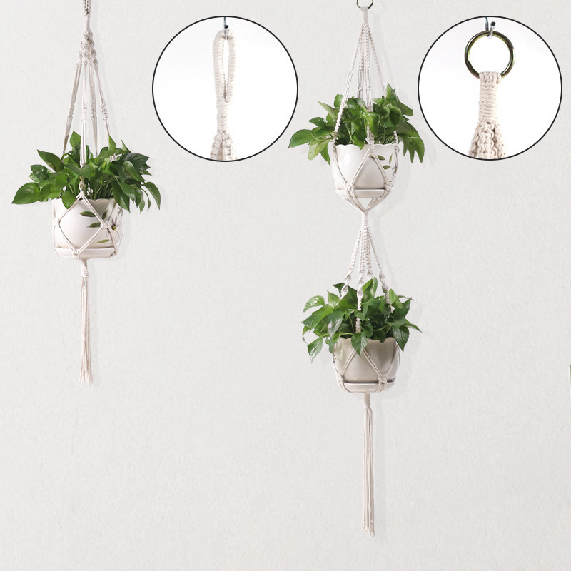 Macrame hand-woven flower pot net pocket hanger cotton rope plant hanger indoor hanging planter